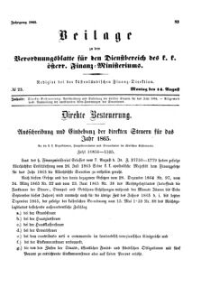 Verordnungsblatt für den Dienstbereich des K.K. Finanzministeriums für die im Reichsrate Vertretenen Königreiche und Länder 18650814 Seite: 1