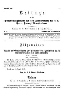 Verordnungsblatt für den Dienstbereich des K.K. Finanzministeriums für die im Reichsrate Vertretenen Königreiche und Länder 18650902 Seite: 1