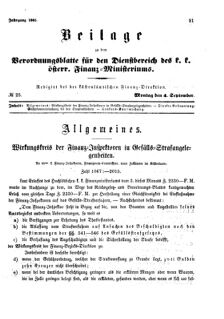 Verordnungsblatt für den Dienstbereich des K.K. Finanzministeriums für die im Reichsrate Vertretenen Königreiche und Länder 18650904 Seite: 1