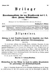 Verordnungsblatt für den Dienstbereich des K.K. Finanzministeriums für die im Reichsrate Vertretenen Königreiche und Länder 18651007 Seite: 1