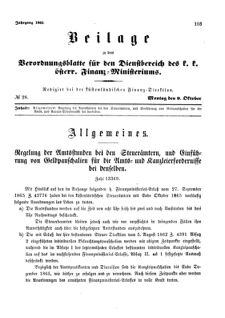 Verordnungsblatt für den Dienstbereich des K.K. Finanzministeriums für die im Reichsrate Vertretenen Königreiche und Länder 18651009 Seite: 1