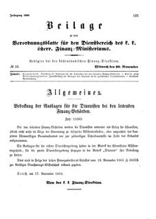 Verordnungsblatt für den Dienstbereich des K.K. Finanzministeriums für die im Reichsrate Vertretenen Königreiche und Länder 18651129 Seite: 1