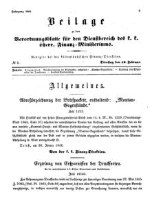 Verordnungsblatt für den Dienstbereich des K.K. Finanzministeriums für die im Reichsrate Vertretenen Königreiche und Länder 18660213 Seite: 1