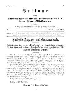 Verordnungsblatt für den Dienstbereich des K.K. Finanzministeriums für die im Reichsrate Vertretenen Königreiche und Länder 18660526 Seite: 1