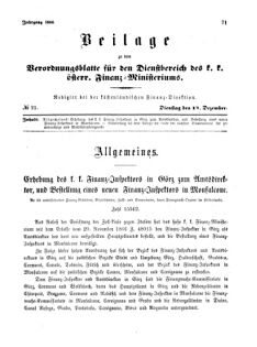 Verordnungsblatt für den Dienstbereich des K.K. Finanzministeriums für die im Reichsrate Vertretenen Königreiche und Länder 18661218 Seite: 1