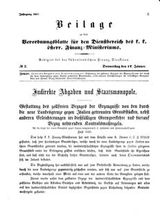 Verordnungsblatt für den Dienstbereich des K.K. Finanzministeriums für die im Reichsrate Vertretenen Königreiche und Länder 18670117 Seite: 1