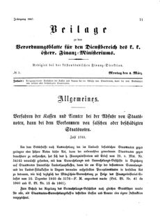 Verordnungsblatt für den Dienstbereich des K.K. Finanzministeriums für die im Reichsrate Vertretenen Königreiche und Länder 18670304 Seite: 1