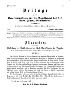 Verordnungsblatt für den Dienstbereich des K.K. Finanzministeriums für die im Reichsrate Vertretenen Königreiche und Länder 18670309 Seite: 1