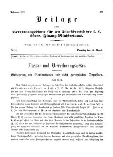 Verordnungsblatt für den Dienstbereich des K.K. Finanzministeriums für die im Reichsrate Vertretenen Königreiche und Länder 18670413 Seite: 1