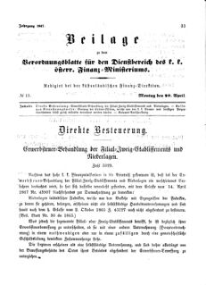 Verordnungsblatt für den Dienstbereich des K.K. Finanzministeriums für die im Reichsrate Vertretenen Königreiche und Länder 18670429 Seite: 1