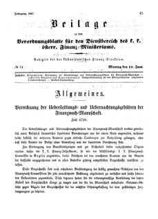 Verordnungsblatt für den Dienstbereich des K.K. Finanzministeriums für die im Reichsrate Vertretenen Königreiche und Länder 18670611 Seite: 1