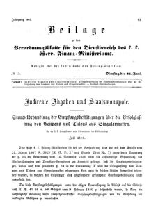 Verordnungsblatt für den Dienstbereich des K.K. Finanzministeriums für die im Reichsrate Vertretenen Königreiche und Länder 18670625 Seite: 1