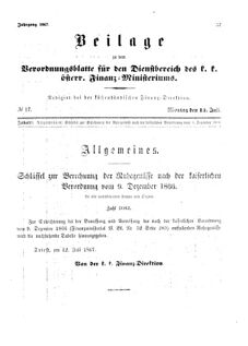 Verordnungsblatt für den Dienstbereich des K.K. Finanzministeriums für die im Reichsrate Vertretenen Königreiche und Länder 18670715 Seite: 1