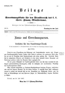 Verordnungsblatt für den Dienstbereich des K.K. Finanzministeriums für die im Reichsrate Vertretenen Königreiche und Länder 18670720 Seite: 1