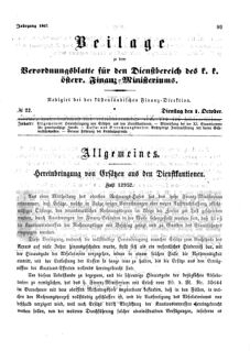 Verordnungsblatt für den Dienstbereich des K.K. Finanzministeriums für die im Reichsrate Vertretenen Königreiche und Länder 18671001 Seite: 1