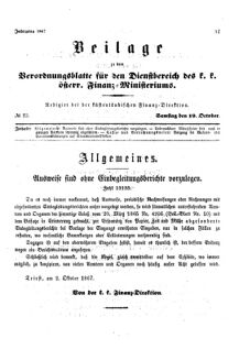 Verordnungsblatt für den Dienstbereich des K.K. Finanzministeriums für die im Reichsrate Vertretenen Königreiche und Länder 18671019 Seite: 1