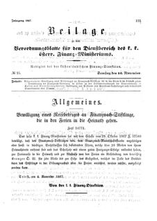 Verordnungsblatt für den Dienstbereich des K.K. Finanzministeriums für die im Reichsrate Vertretenen Königreiche und Länder 18671116 Seite: 1