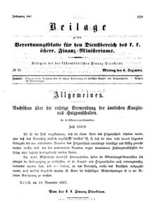 Verordnungsblatt für den Dienstbereich des K.K. Finanzministeriums für die im Reichsrate Vertretenen Königreiche und Länder 18671209 Seite: 1