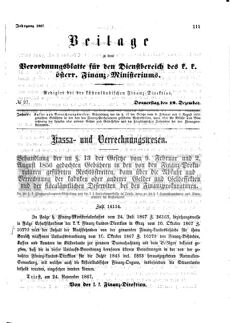 Verordnungsblatt für den Dienstbereich des K.K. Finanzministeriums für die im Reichsrate Vertretenen Königreiche und Länder 18671212 Seite: 1