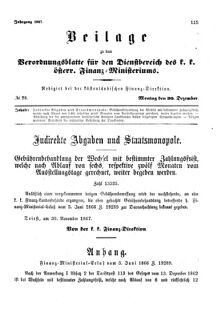 Verordnungsblatt für den Dienstbereich des K.K. Finanzministeriums für die im Reichsrate Vertretenen Königreiche und Länder 18671230 Seite: 1