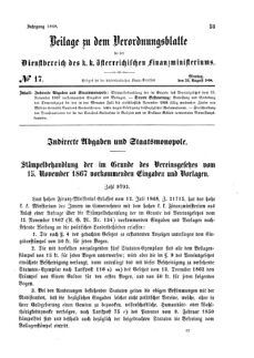 Verordnungsblatt für den Dienstbereich des K.K. Finanzministeriums für die im Reichsrate Vertretenen Königreiche und Länder 18680824 Seite: 1