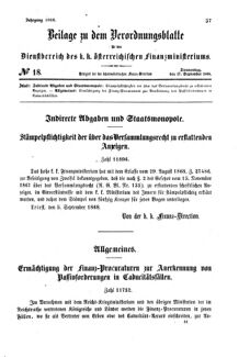 Verordnungsblatt für den Dienstbereich des K.K. Finanzministeriums für die im Reichsrate Vertretenen Königreiche und Länder 18680917 Seite: 1