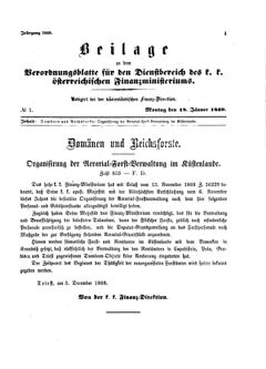 Verordnungsblatt für den Dienstbereich des K.K. Finanzministeriums für die im Reichsrate Vertretenen Königreiche und Länder 18690118 Seite: 1