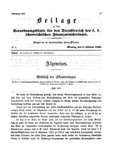 Verordnungsblatt für den Dienstbereich des K.K. Finanzministeriums für die im Reichsrate Vertretenen Königreiche und Länder 18690209 Seite: 1