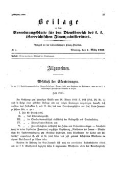 Verordnungsblatt für den Dienstbereich des K.K. Finanzministeriums für die im Reichsrate Vertretenen Königreiche und Länder 18690301 Seite: 1