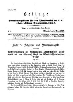 Verordnungsblatt für den Dienstbereich des K.K. Finanzministeriums für die im Reichsrate Vertretenen Königreiche und Länder 18690303 Seite: 1