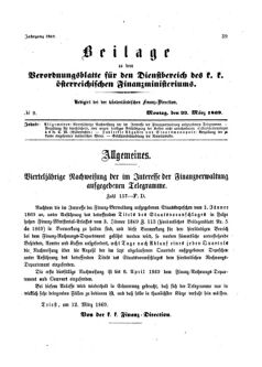 Verordnungsblatt für den Dienstbereich des K.K. Finanzministeriums für die im Reichsrate Vertretenen Königreiche und Länder 18690322 Seite: 1