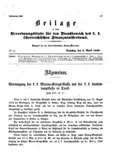 Verordnungsblatt für den Dienstbereich des K.K. Finanzministeriums für die im Reichsrate Vertretenen Königreiche und Länder 18690403 Seite: 1