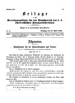 Verordnungsblatt für den Dienstbereich des K.K. Finanzministeriums für die im Reichsrate Vertretenen Königreiche und Länder 18690410 Seite: 1