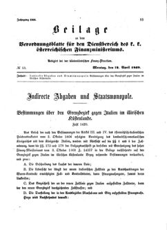 Verordnungsblatt für den Dienstbereich des K.K. Finanzministeriums für die im Reichsrate Vertretenen Königreiche und Länder 18690412 Seite: 1