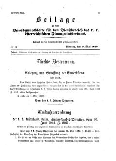 Verordnungsblatt für den Dienstbereich des K.K. Finanzministeriums für die im Reichsrate Vertretenen Königreiche und Länder 18690517 Seite: 1