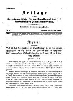 Verordnungsblatt für den Dienstbereich des K.K. Finanzministeriums für die im Reichsrate Vertretenen Königreiche und Länder 18690619 Seite: 1