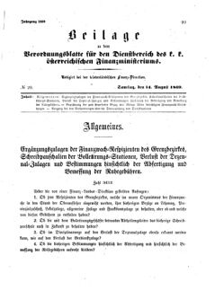 Verordnungsblatt für den Dienstbereich des K.K. Finanzministeriums für die im Reichsrate Vertretenen Königreiche und Länder 18690814 Seite: 1