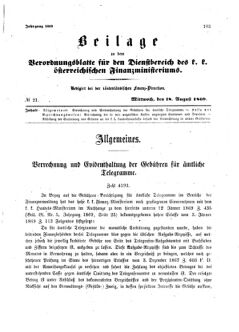 Verordnungsblatt für den Dienstbereich des K.K. Finanzministeriums für die im Reichsrate Vertretenen Königreiche und Länder 18690818 Seite: 1