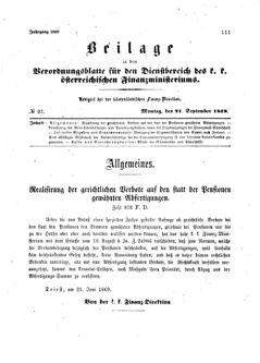 Verordnungsblatt für den Dienstbereich des K.K. Finanzministeriums für die im Reichsrate Vertretenen Königreiche und Länder 18690921 Seite: 1