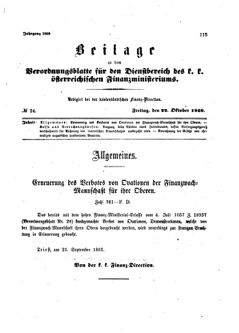 Verordnungsblatt für den Dienstbereich des K.K. Finanzministeriums für die im Reichsrate Vertretenen Königreiche und Länder 18691022 Seite: 1