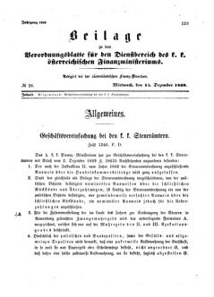 Verordnungsblatt für den Dienstbereich des K.K. Finanzministeriums für die im Reichsrate Vertretenen Königreiche und Länder 18691215 Seite: 1