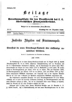 Verordnungsblatt für den Dienstbereich des K.K. Finanzministeriums für die im Reichsrate Vertretenen Königreiche und Länder 18691218 Seite: 1