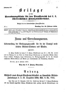 Verordnungsblatt für den Dienstbereich des K.K. Finanzministeriums für die im Reichsrate Vertretenen Königreiche und Länder 18700212 Seite: 1