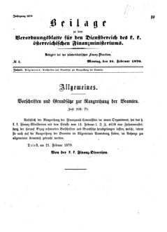 Verordnungsblatt für den Dienstbereich des K.K. Finanzministeriums für die im Reichsrate Vertretenen Königreiche und Länder 18700221 Seite: 1