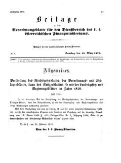 Verordnungsblatt für den Dienstbereich des K.K. Finanzministeriums für die im Reichsrate Vertretenen Königreiche und Länder 18700312 Seite: 1