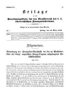 Verordnungsblatt für den Dienstbereich des K.K. Finanzministeriums für die im Reichsrate Vertretenen Königreiche und Länder 18700318 Seite: 1