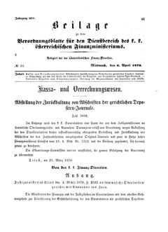 Verordnungsblatt für den Dienstbereich des K.K. Finanzministeriums für die im Reichsrate Vertretenen Königreiche und Länder 18700406 Seite: 1