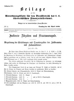 Verordnungsblatt für den Dienstbereich des K.K. Finanzministeriums für die im Reichsrate Vertretenen Königreiche und Länder 18700423 Seite: 1