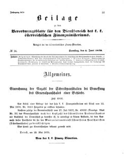 Verordnungsblatt für den Dienstbereich des K.K. Finanzministeriums für die im Reichsrate Vertretenen Königreiche und Länder 18700604 Seite: 1