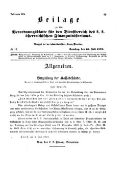 Verordnungsblatt für den Dienstbereich des K.K. Finanzministeriums für die im Reichsrate Vertretenen Königreiche und Länder 18700716 Seite: 1